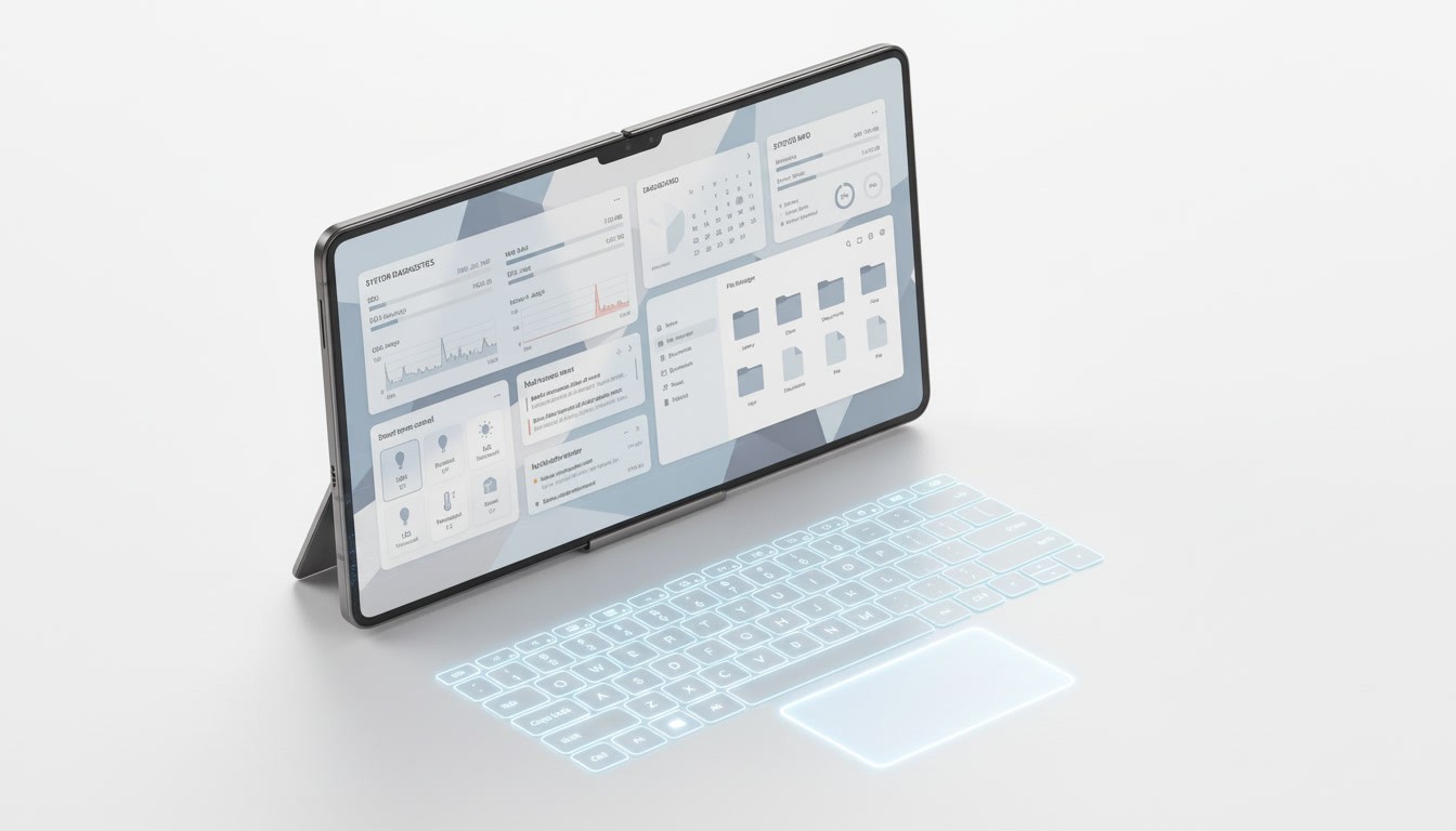 Holotrifold open with holographic keyboard